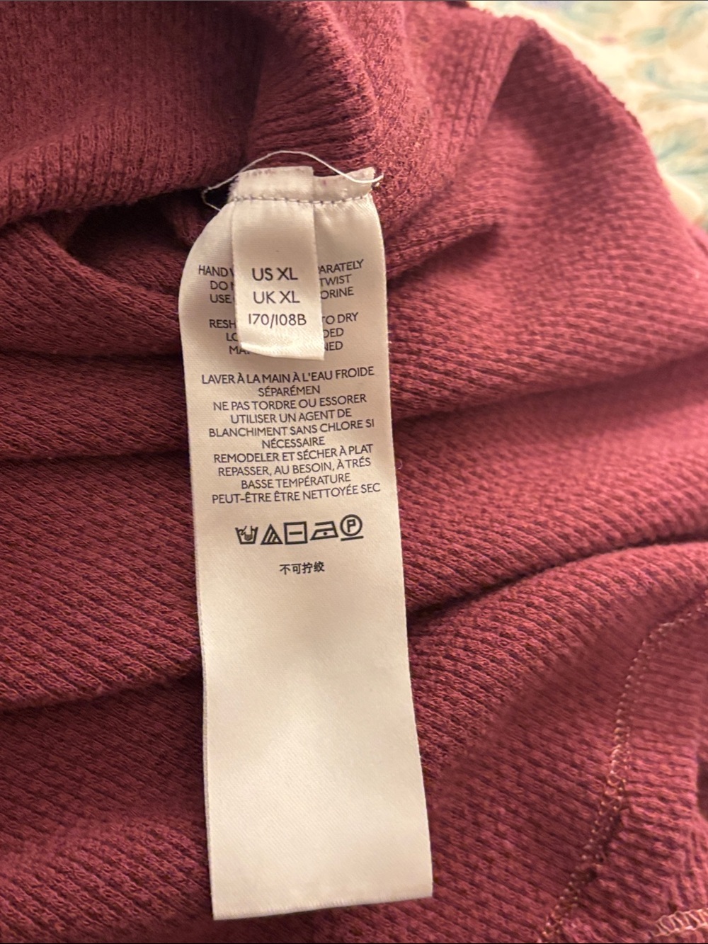 Free People Maroon Waffle-Knit Long Sleeve Top with Patterned Knit Cuffs - Picture 5 of 6